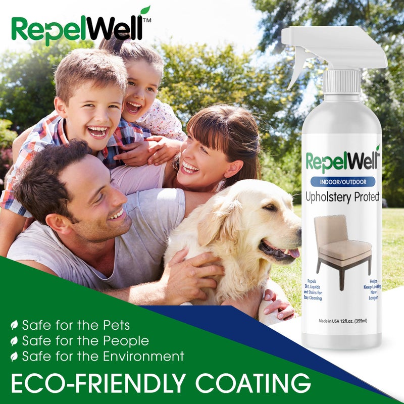 RepelWell Upholstery Protect Stain & Water Repellent Spray (12oz) Eco-Friendly, Pet-Safe Spray Keeps Your Fabric, Leather & Suede Upholstery Looking Like New - Image 2